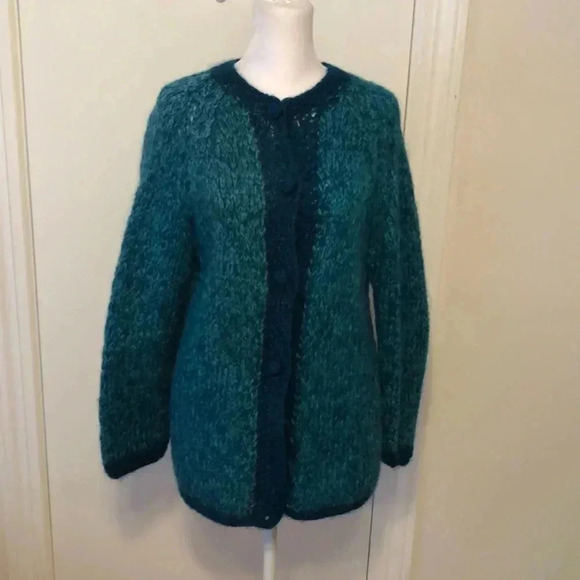 Vintage handmade in Italy blue button up sweater.  Size M - Picture 1 of 9